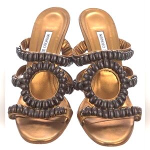 Manolo Blahnik Bronze Beaded Heels, Sz. 40